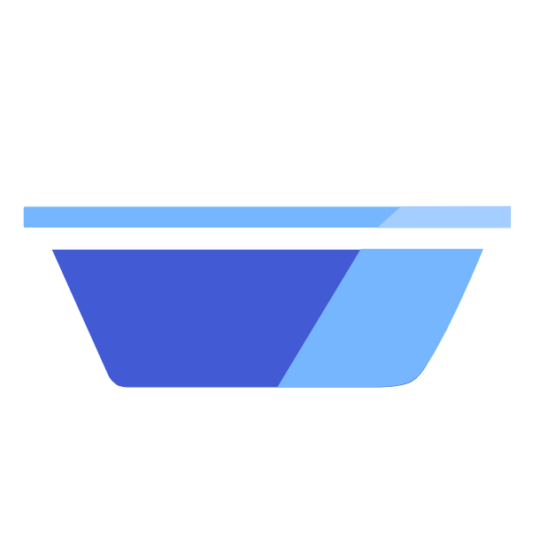 A blue trapezoid shaped tub with white line art.